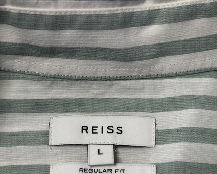 Reiss Green and White Striped Regular Fit Button-Down Shirt