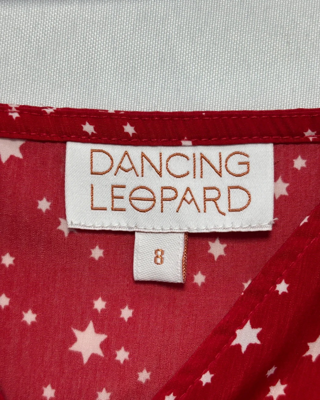 Dancing Leopard Red Star Print Cold-Shoulder Wrap Dress