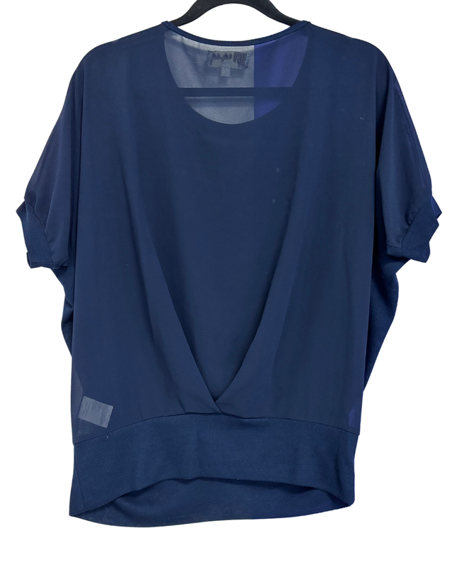 Voulez Vous Navy Blue Studded Dolman Sleeve Draped Top
