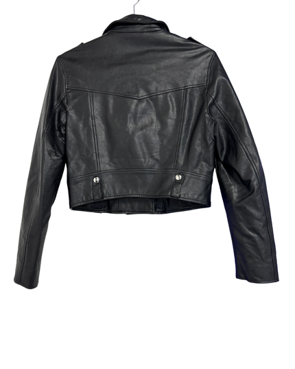 Bershka Black Faux Leather Cropped Biker Jacket