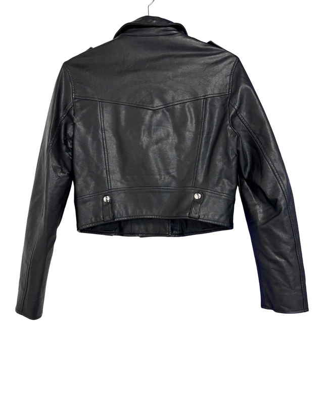Bershka Black Faux Leather Cropped Biker Jacket