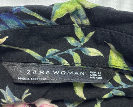 Zara Black Floral Button-Down Blouse