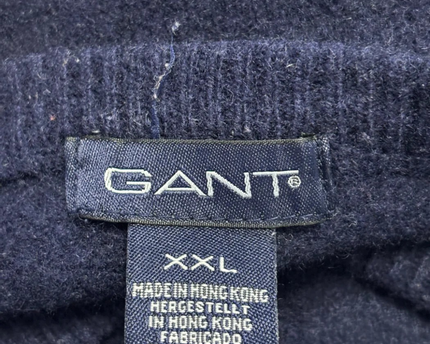 GANT Navy Blue V-Neck Lambswool Sweater