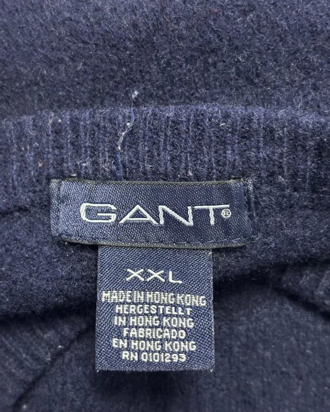 GANT Navy Blue V-Neck Lambswool Sweater
