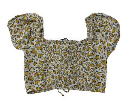 Bershka White Floral Smocked Two-Piece Crop Top