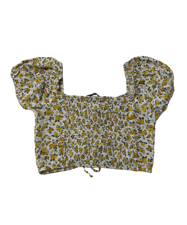 Bershka White Floral Smocked Two-Piece Crop Top