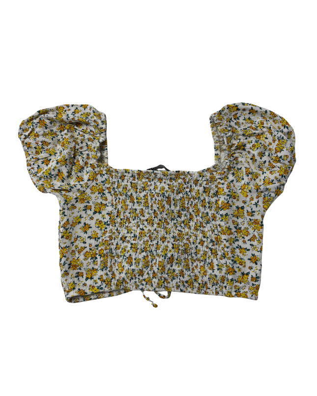 Bershka White Floral Smocked Two-Piece Crop Top