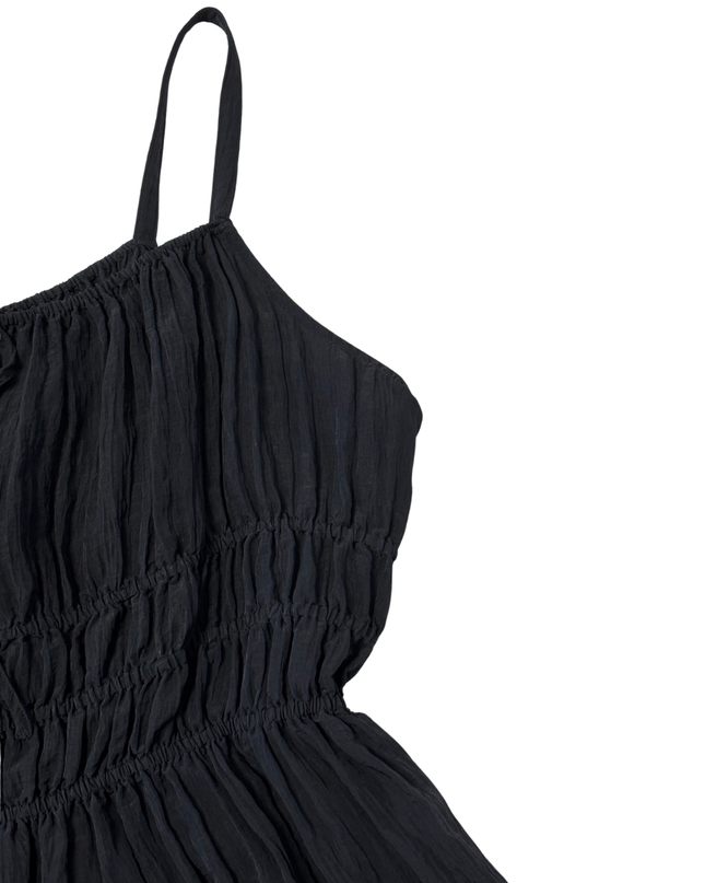 M&S Black Smocked Crinkle Petite Dress