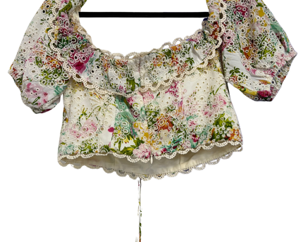 Multicolor Floral Broderie Anglaise Ruffle Crop Top