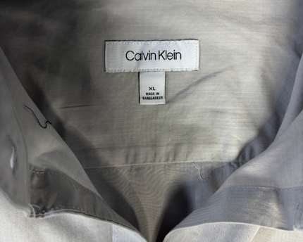 Calvin Klein Grey Herringbone Long Sleeve Button-Down Shirt