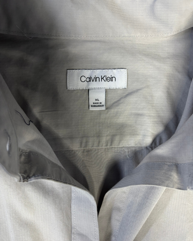 Calvin Klein Grey Herringbone Long Sleeve Button-Down Shirt