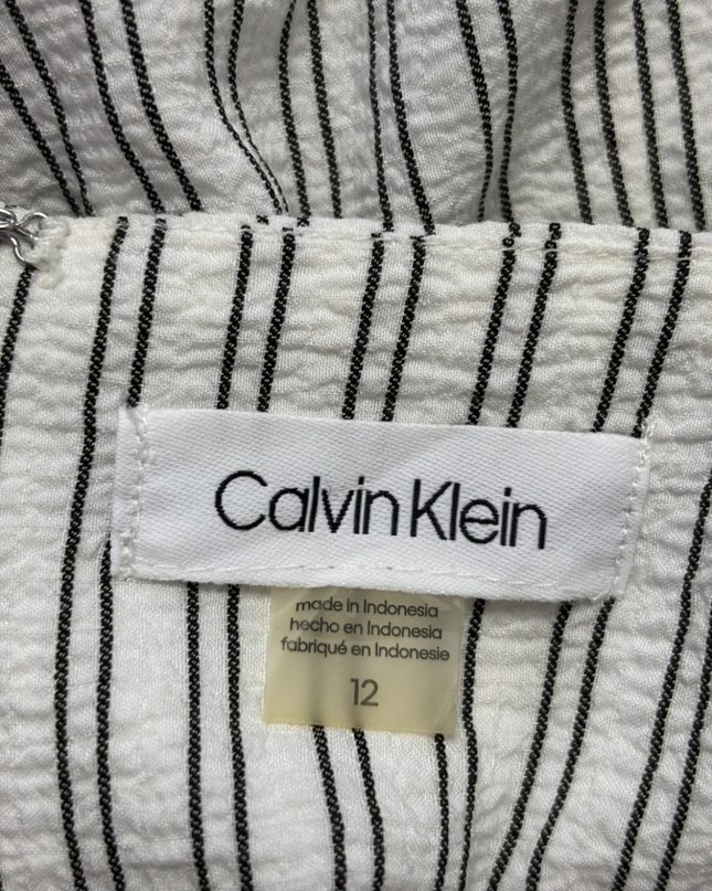 Calvin Klein White/Black Striped Sleeveless Wide-Leg Jumpsuit