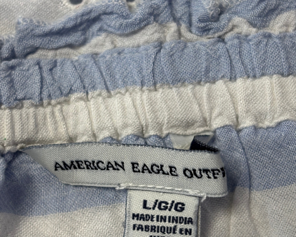 American Eagle Blue and White Striped Eyelet Ruffle Top