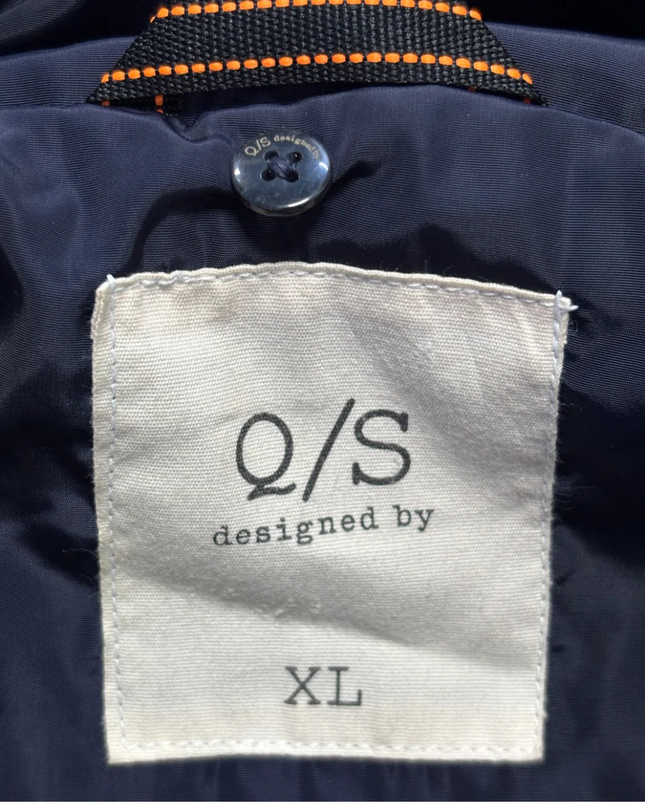 Q/S designed by Navy Blue Quilted Puffer Jacket with Faux Fur Trim