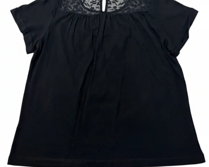 Forever 21 Black Floral Embroidered Mesh Yoke Blouse