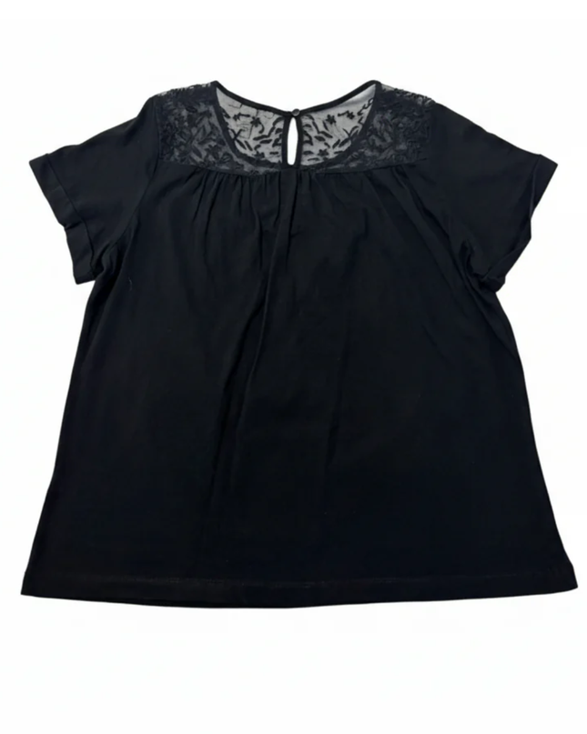 Forever 21 Black Floral Embroidered Mesh Yoke Blouse