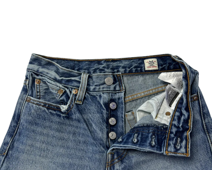 Levi's Blue Distressed High-Rise Straight Leg Jeans
