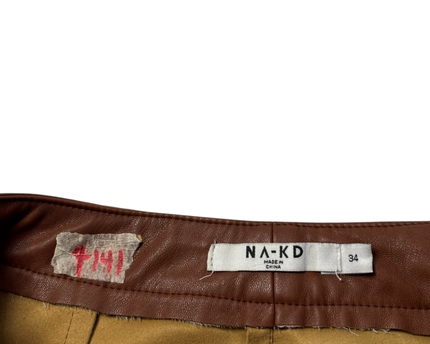 NA-KD Brown Faux Leather Wrap Midi Skirt