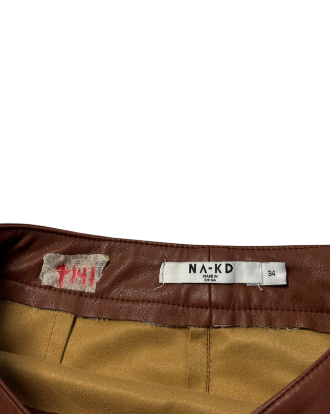 NA-KD Brown Faux Leather Wrap Midi Skirt