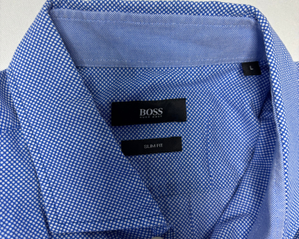 Boss Blue Slim Fit Micro-Pattern Button-Down Shirt