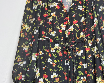 Trendyol Black Floral Button-Down Midi Dress