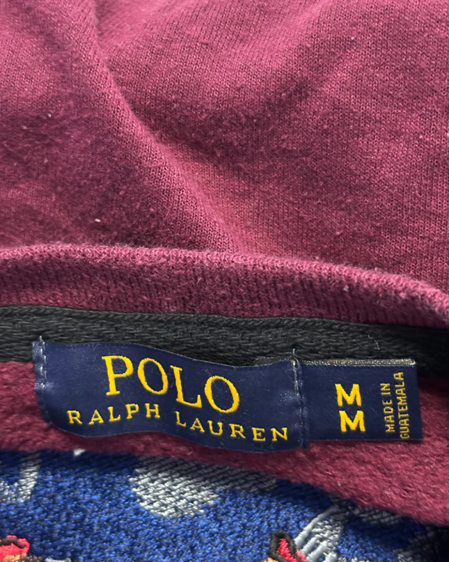 Reworked Polo Ralph Lauren Burgundy and Navy Polo Bear Sweatshirt