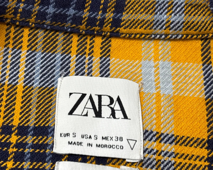 Zara Yellow Plaid Relaxed Fit Sleeveless Flannel Shirt
