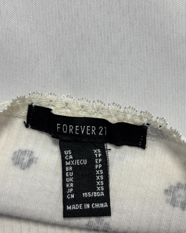 Forever 21 White Floral Ribbed Ruched Crop Top