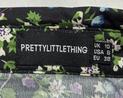 PrettyLittleThing Black Floral Tiered Mini Dress
