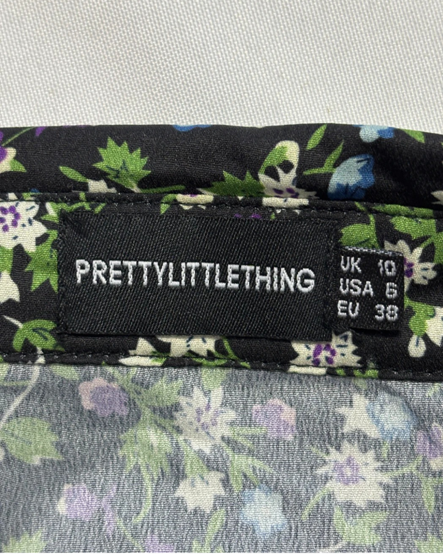 PrettyLittleThing Black Floral Tiered Mini Dress