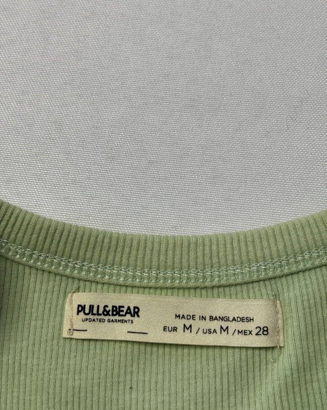 Pull & Bear Green Ribbed Short Sleeve Crop Top