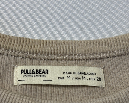 Pull & Bear Beige Ribbed Short Sleeve Crop T-Shirt