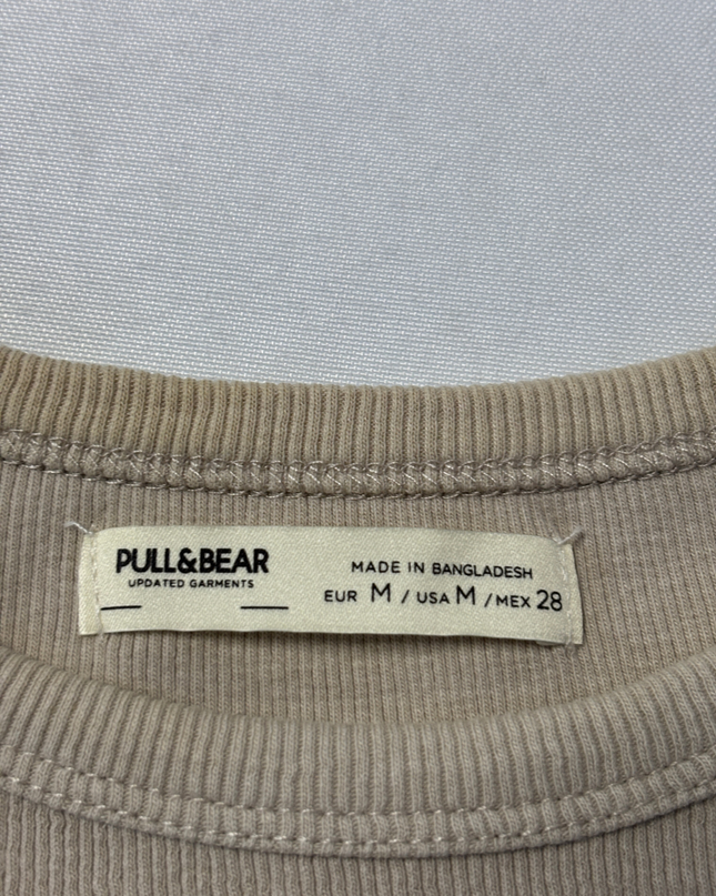 Pull & Bear Beige Ribbed Short Sleeve Crop T-Shirt
