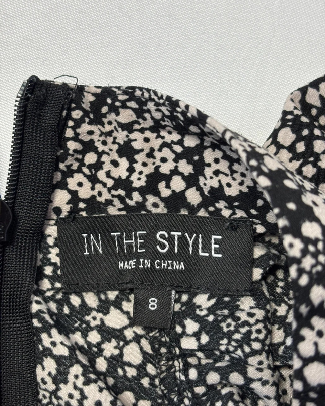 In The Style Black and White Floral Ruched Mini Dress