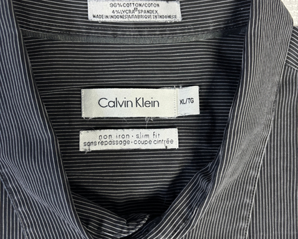 Calvin Klein Men's Black Striped Slim Fit Non-Iron Shirt