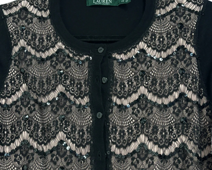 Lauren Ralph Lauren Black Lace and Sequin Cardigan