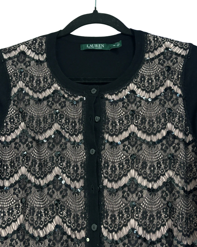 Lauren Ralph Lauren Black Lace and Sequin Cardigan