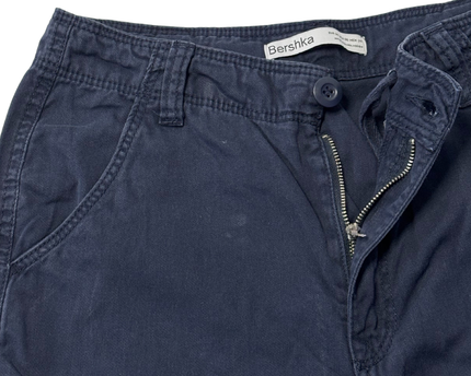 Bershka Navy Blue Multi-Pocket Cargo Pants