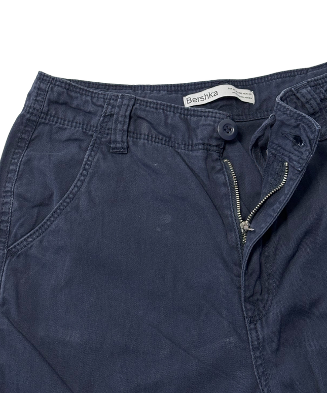 Bershka Navy Blue Multi-Pocket Cargo Pants