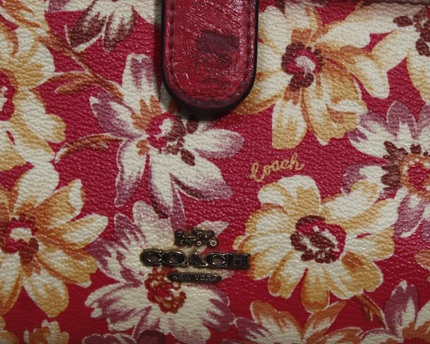 Coach Red Floral Print Medium Compact Wallet