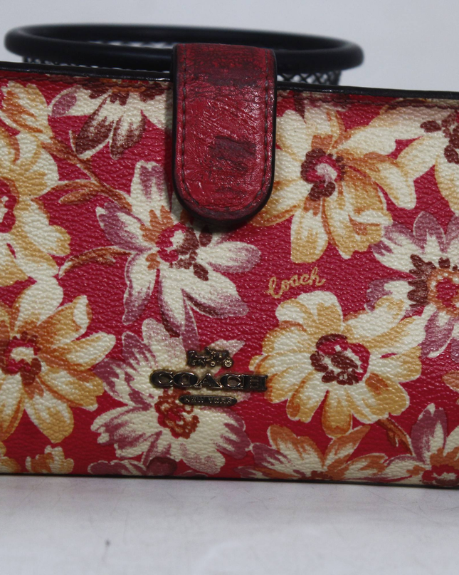 Coach Red Floral Print Medium Compact Wallet
