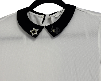 Mango White Embellished Collar Peplum Blouse