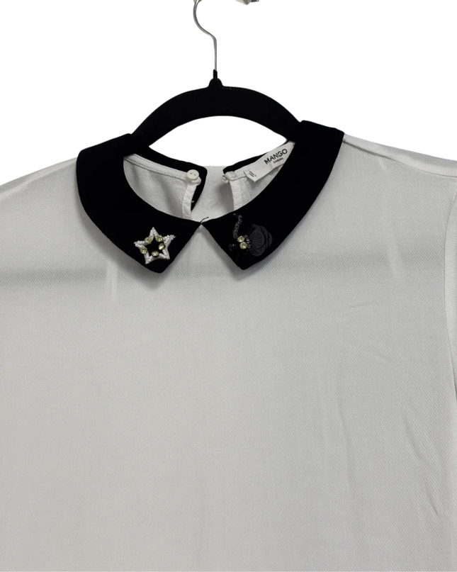 Mango White Embellished Collar Peplum Blouse