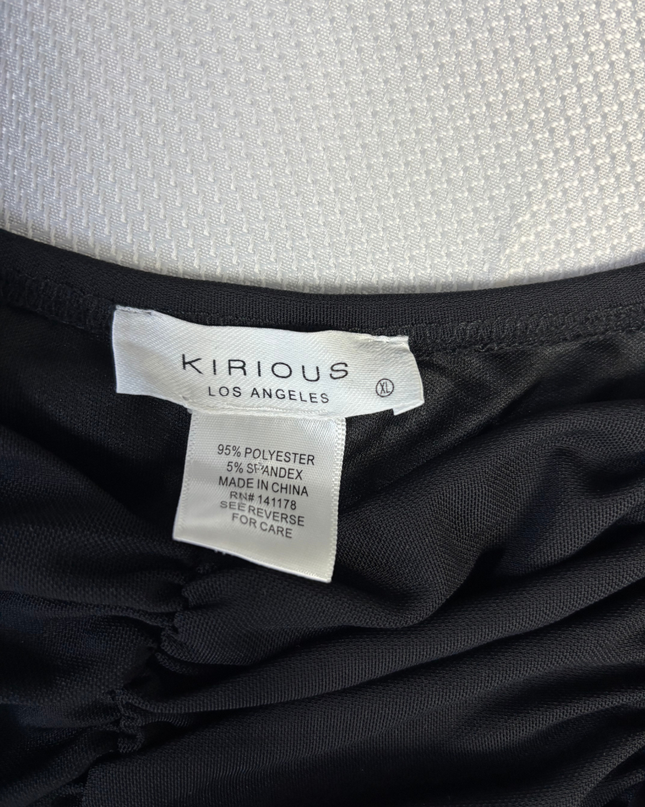 KIRIOUS Black Ruched Balloon Sleeve Crop Top
