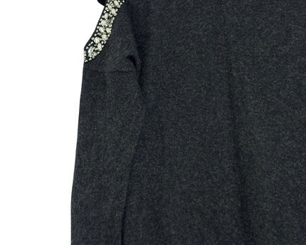 INC International Concepts Dark Grey Embellished Cold Shoulder Sweater