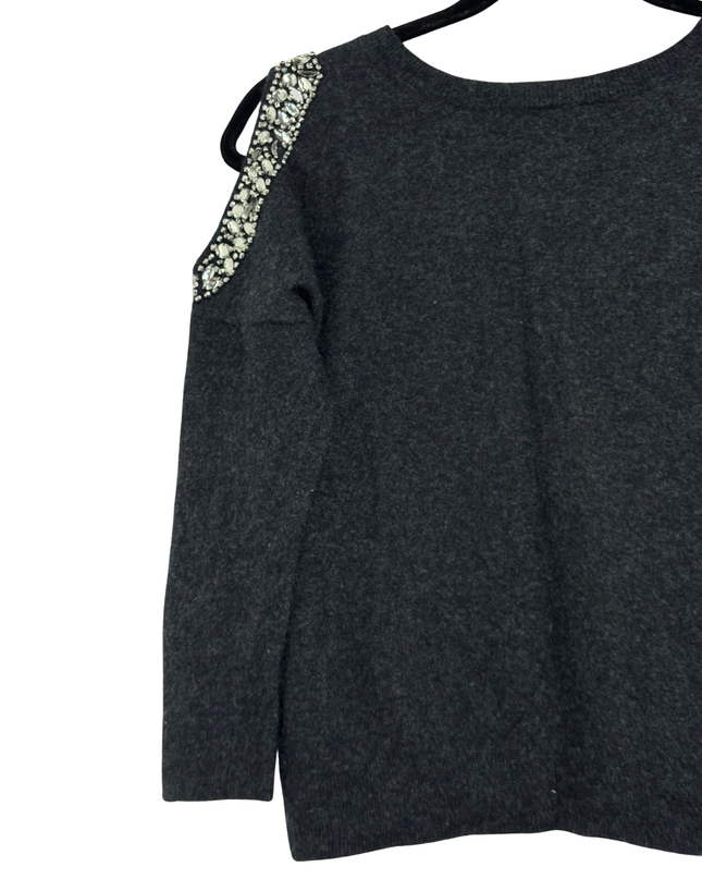 INC International Concepts Dark Grey Embellished Cold Shoulder Sweater