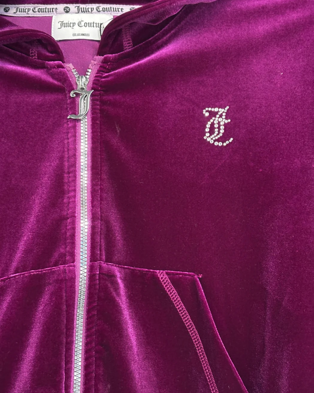 Juicy Couture Purple Velvet Cropped Zip-Up Hoodie