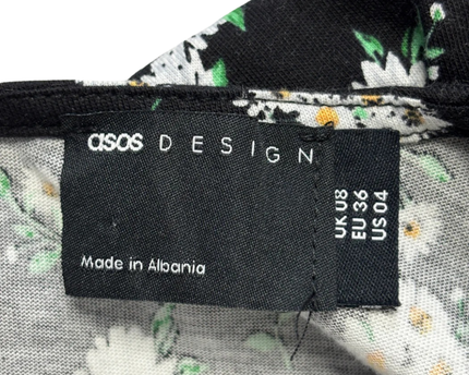 ASOS DESIGN Black Floral Daisy Puff Sleeve Mini Dress with Lace Trim