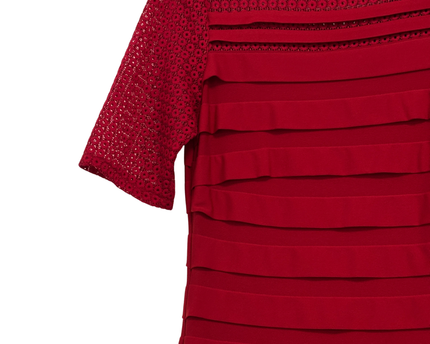 Principles by Ben de Lisi Red Tiered Lace Sleeve Midi Dress