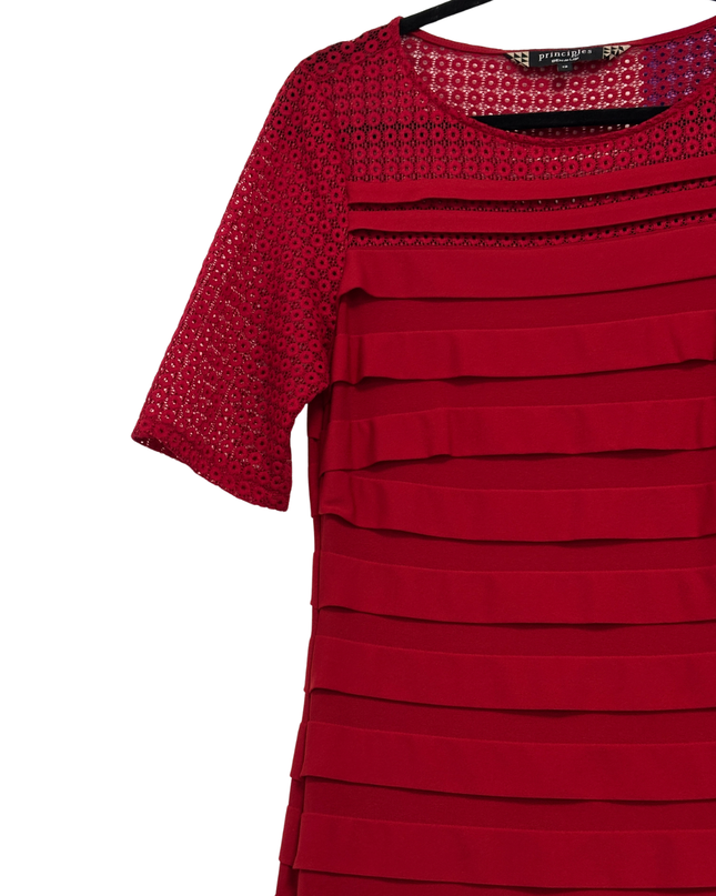 Principles by Ben de Lisi Red Tiered Lace Sleeve Midi Dress